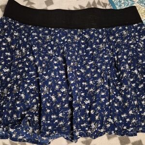 Derek Heart Blue Floral Skirt with Black Waistband